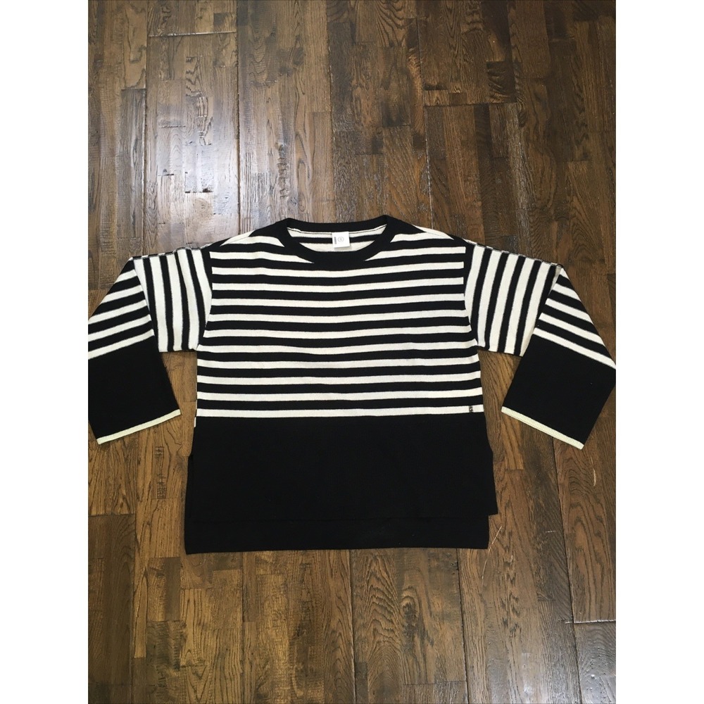 Bogner Womens 100% Wool Sweater Large Black White Striped Pullover EUC